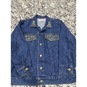 Vintage Boy Blue Womens Studded Denim Jean Jacket‎ Small Button-Front Casual USA